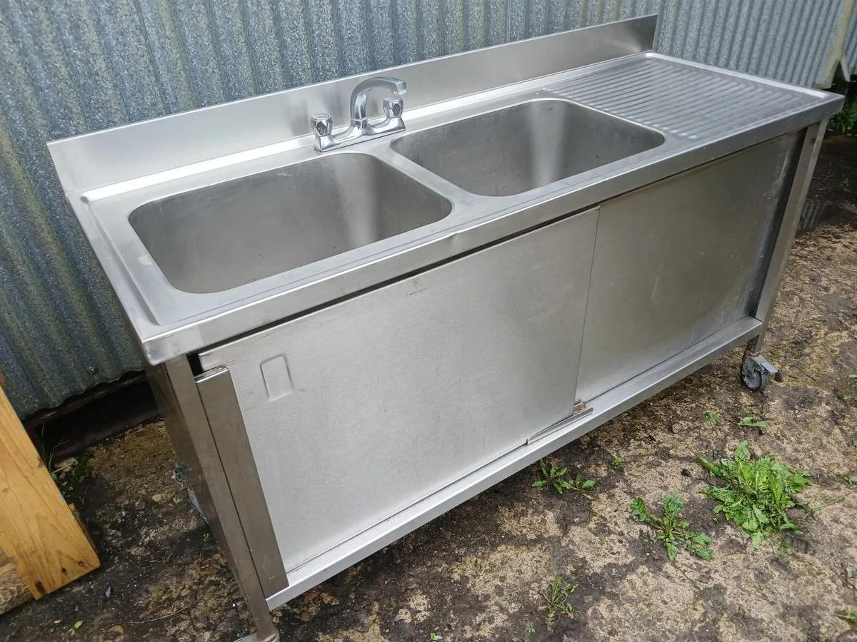 Stainless steel double commercial sink unit ... - Image 3