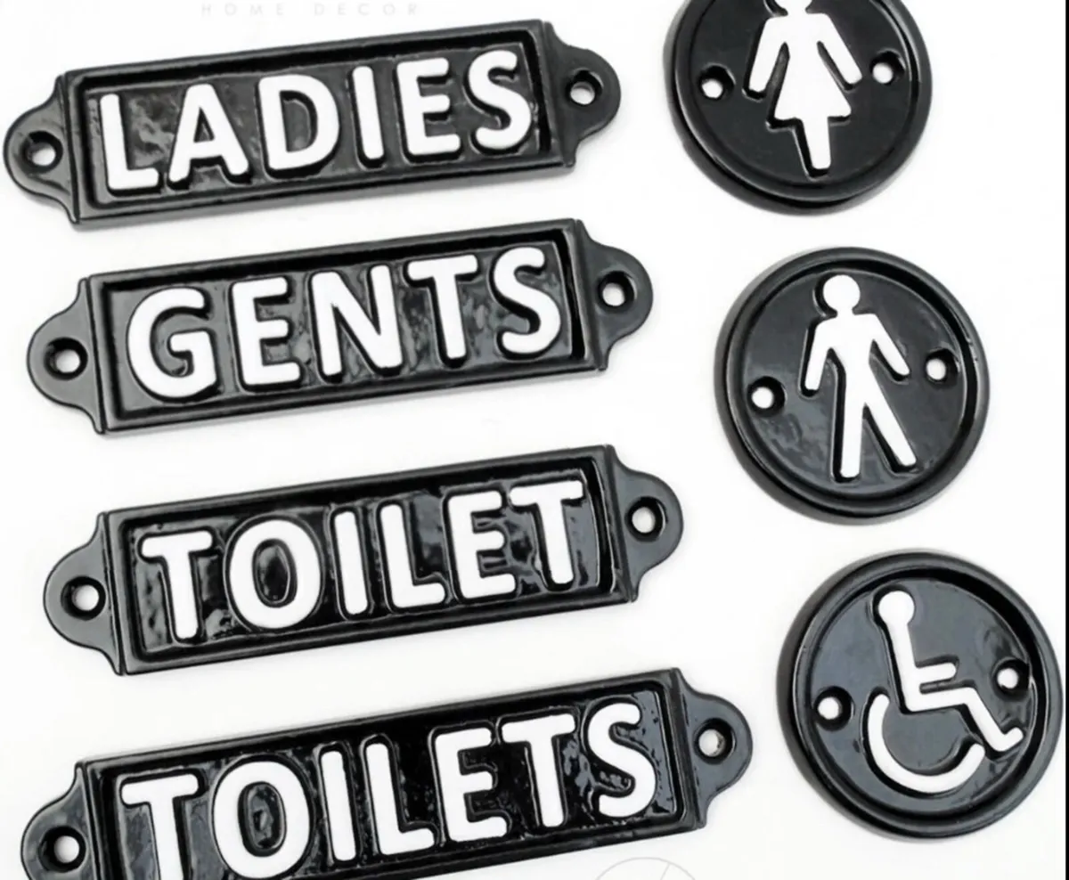 Vintage Style Toilet Door Sign Cast Iron - Image 1