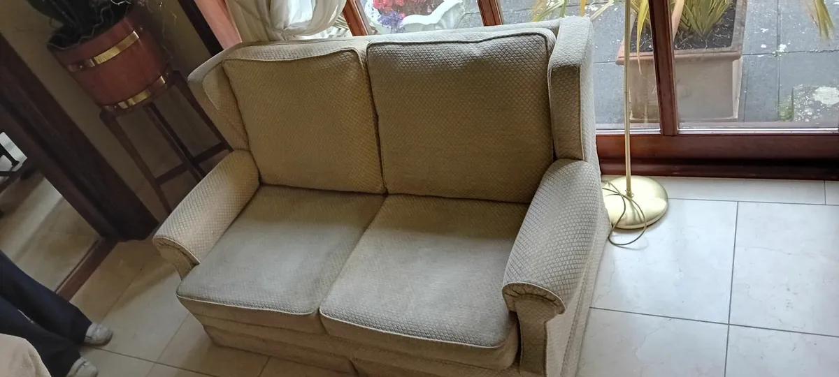 2 seater couch cream Fabric - Image 1