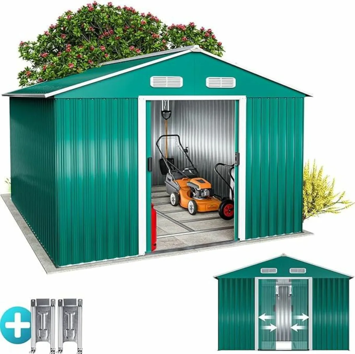 8.5ft x 10.3ft Metal Garden Shed with Apex Roof – - Image 2