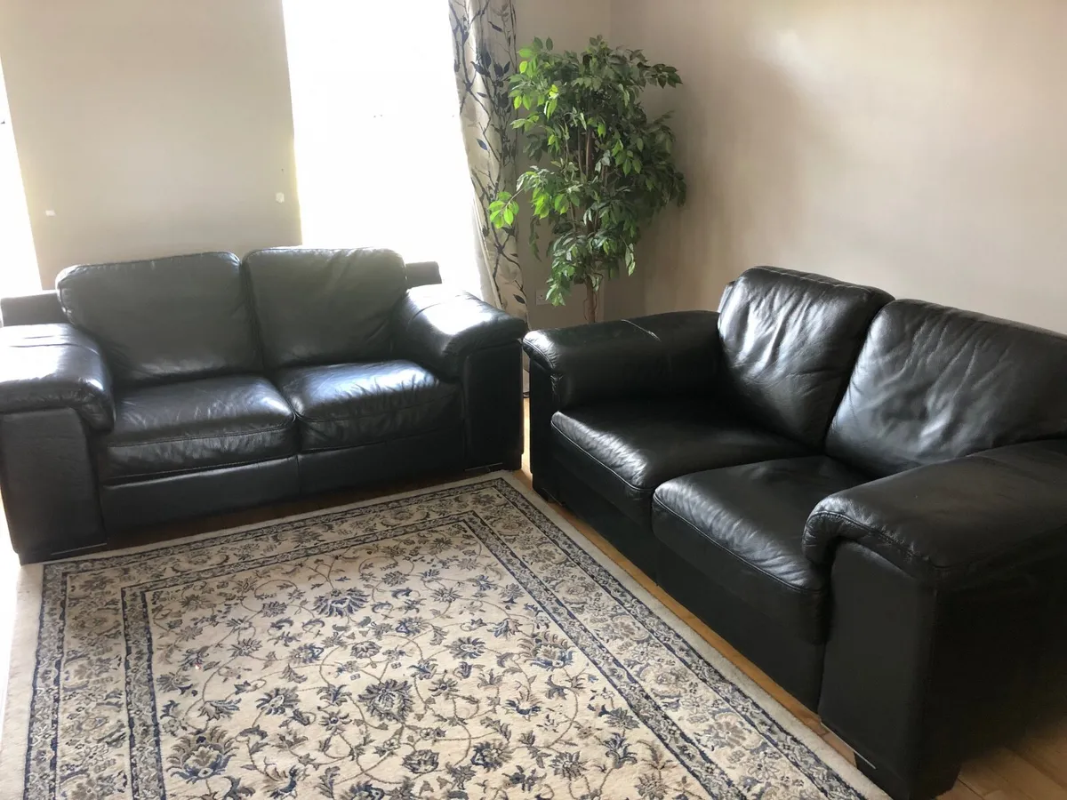 Leather sofas and ikea armchair with footstool - Image 1