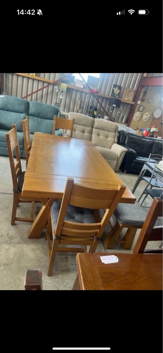 Oak table and 4 chairs and bench - Image 2