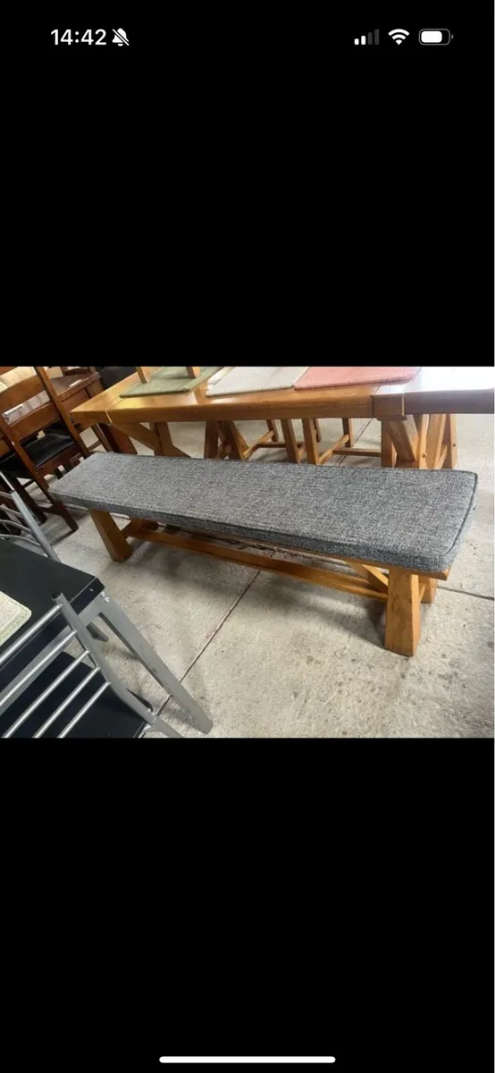 Oak table and 4 chairs and bench - Image 4