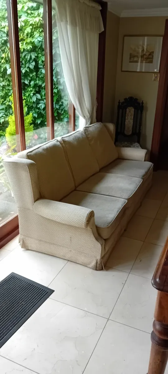 3 seater couch, cream fabric - Image 1