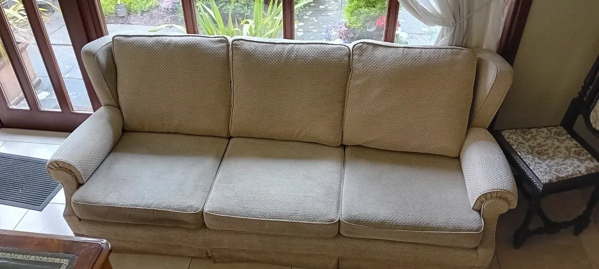 3 seater couch, cream fabric - Image 2