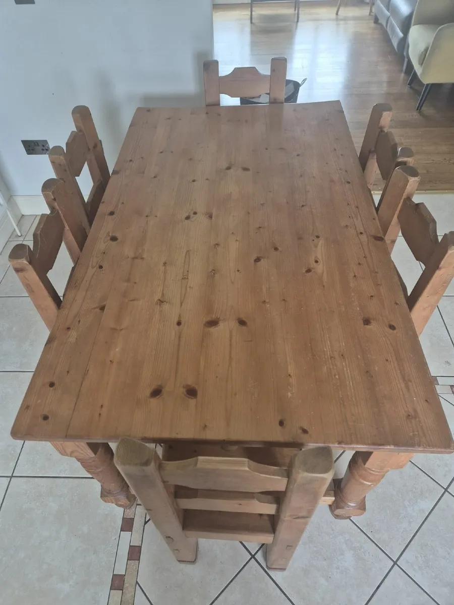 Solid Pine Kitchen Table and 6 Chairs - Image 2