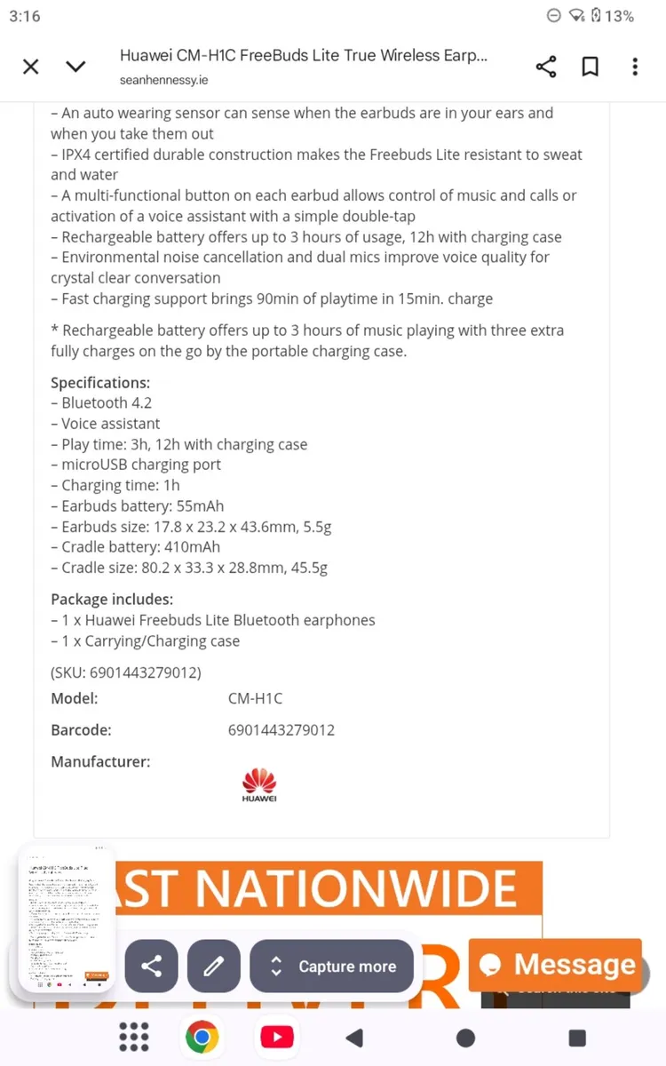 Huawei Freebuds (in ear) with charging case. - Image 3