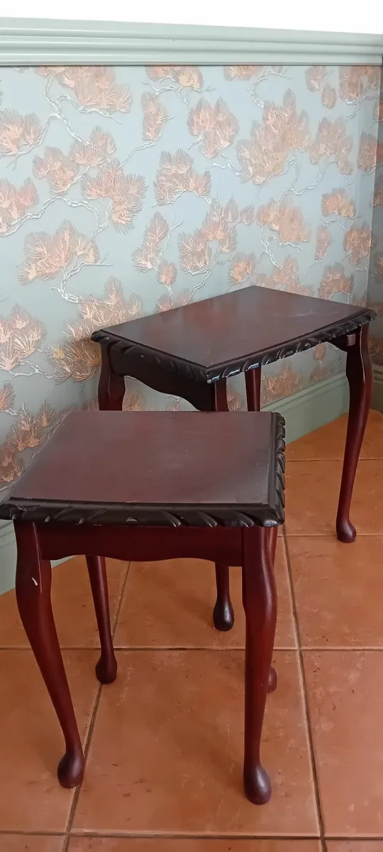 Wooden nest of 2 tables, small side tables - Image 3