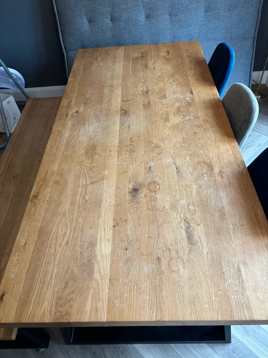 Oak Dining Table Set with Bench & Chairs - Image 2