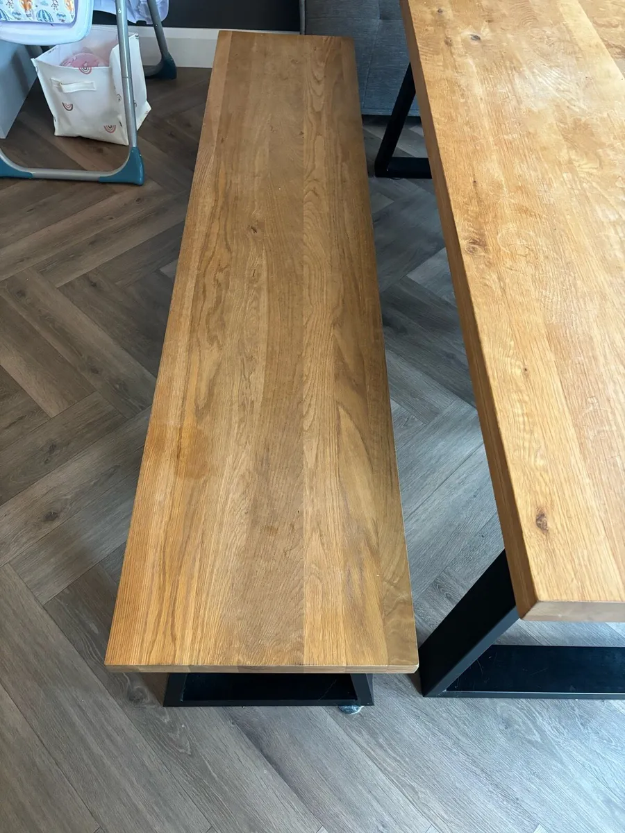 Oak Dining Table Set with Bench & Chairs - Image 3
