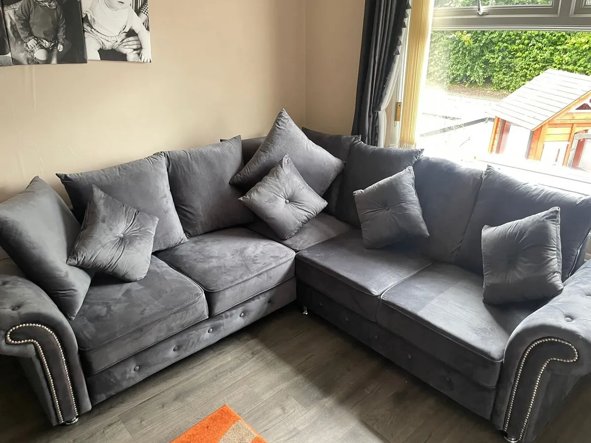 Olympia Grey Plush Velvet Fabric Sofa - Image 2