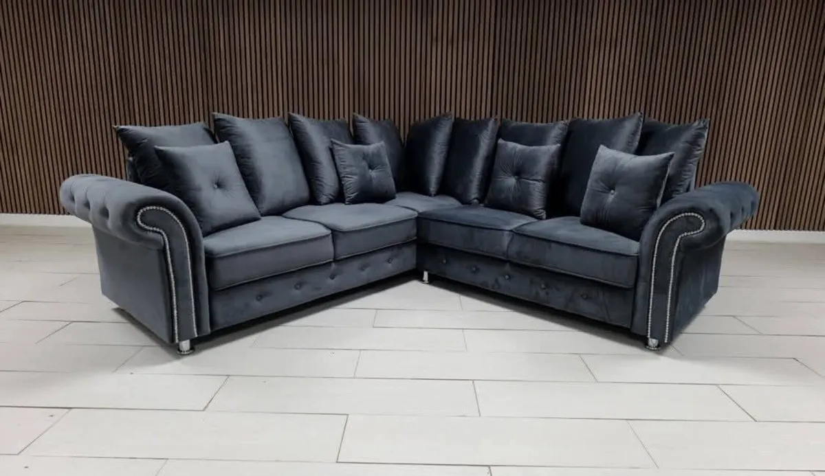 Olympia Grey Plush Velvet Fabric Sofa - Image 1
