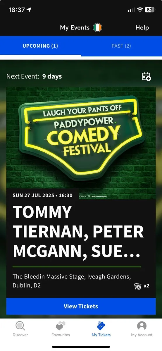 X2 tickets Paddy Power, Tommy Tiernan. Sun 27th - Image 1