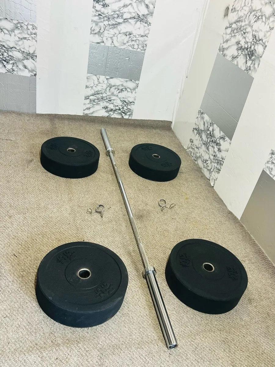 4 X 25 KG WEIGHTS + 20 KG OLYMPIC BARBELL, - Image 2