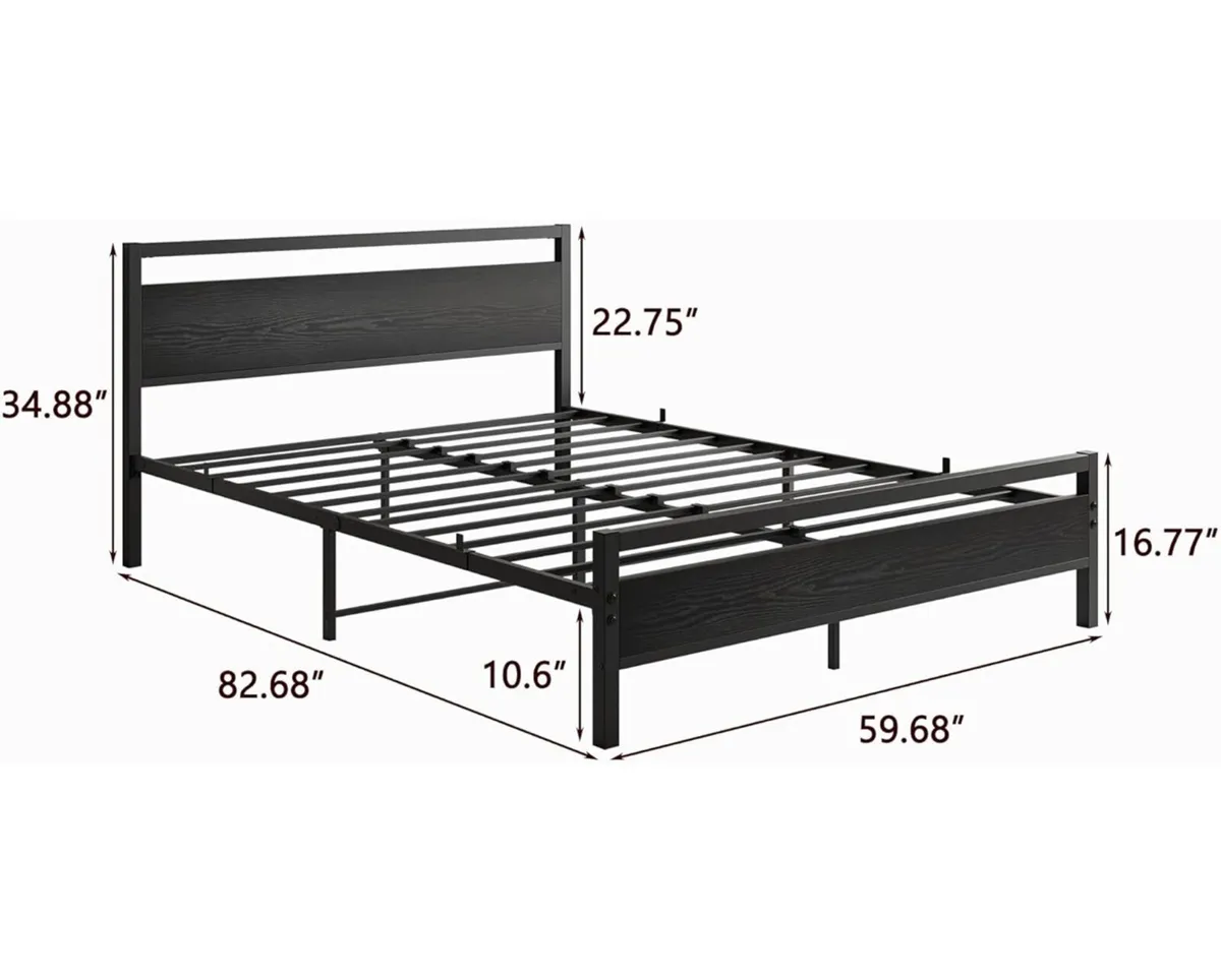 King Size Bed Frame with Wooden Headboard,Black - Image 3