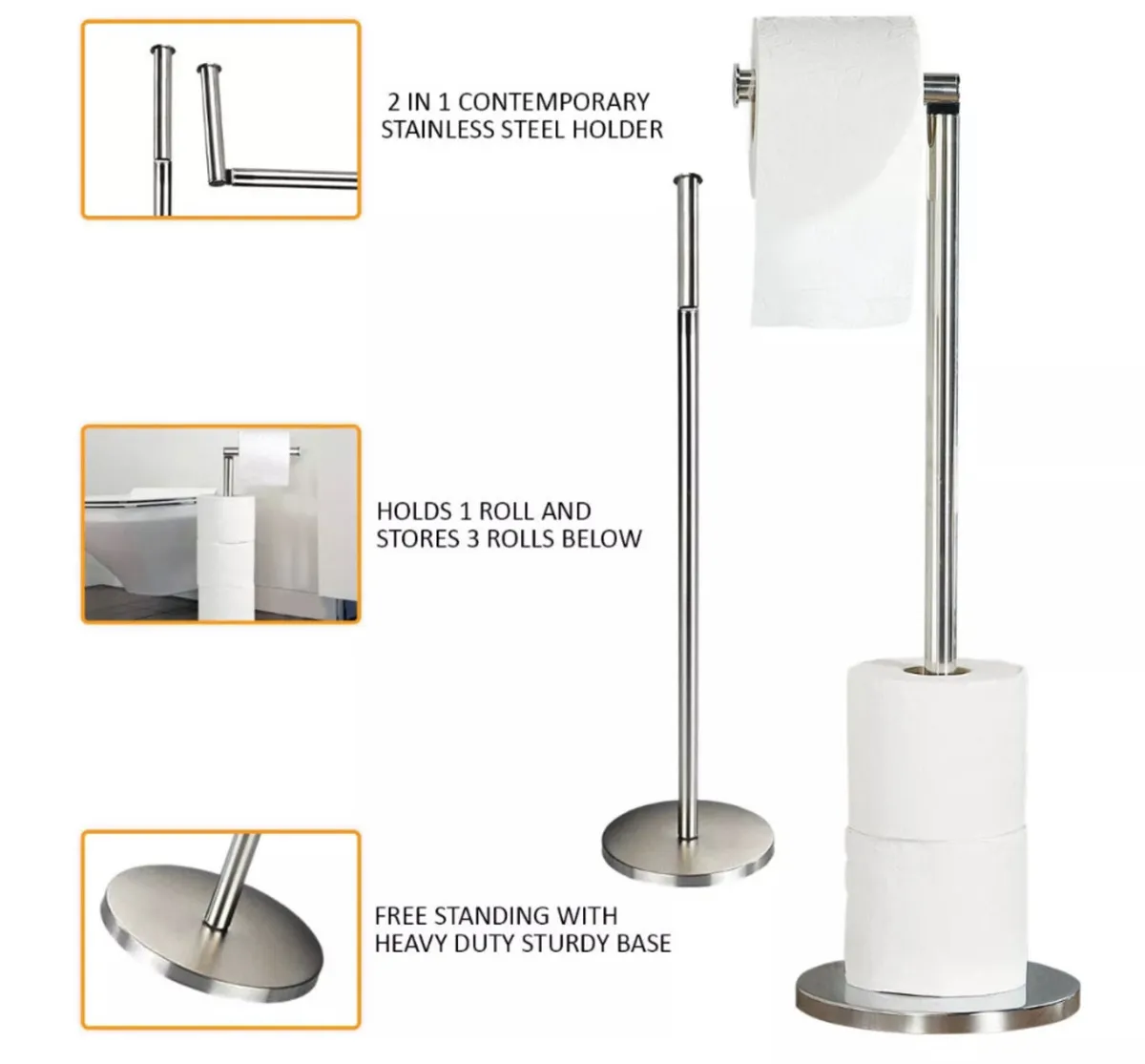 2 in 1 Chrome Toilet Roll Holder Dispenser NEW - Image 2