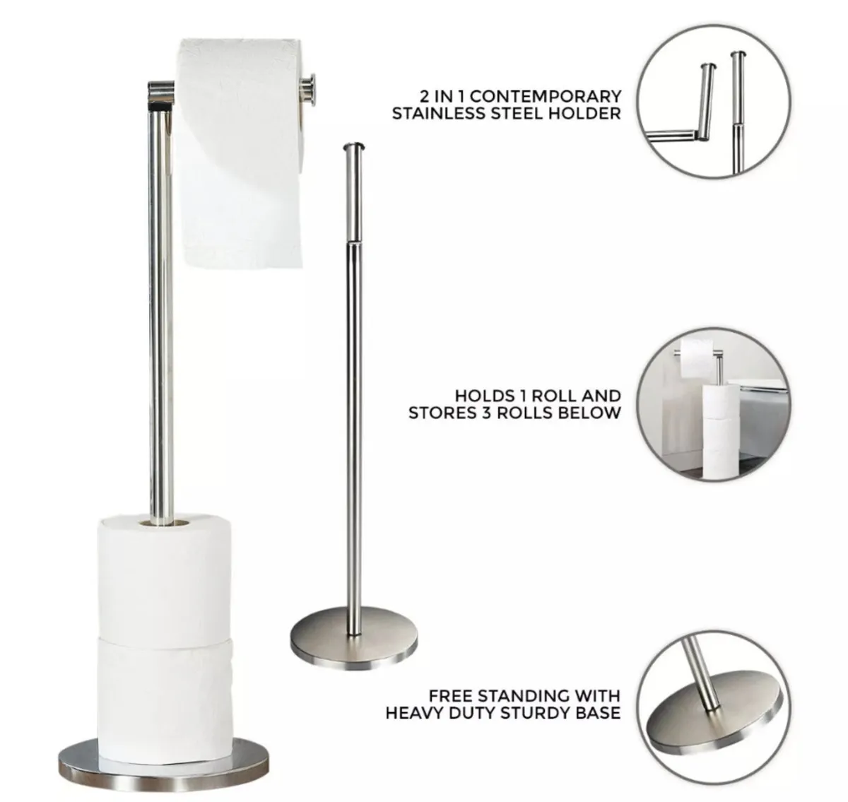 2 in 1 Chrome Toilet Roll Holder Dispenser NEW - Image 4