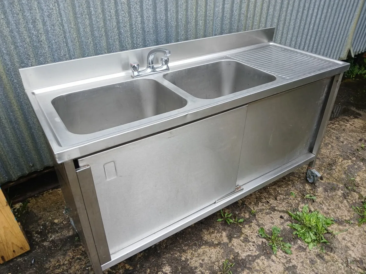 Stainless steel cabbibet double sink unit - Image 1