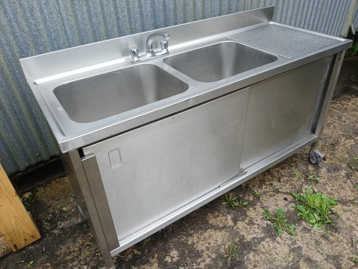 Stainless steel cabbibet double sink unit - Image 4