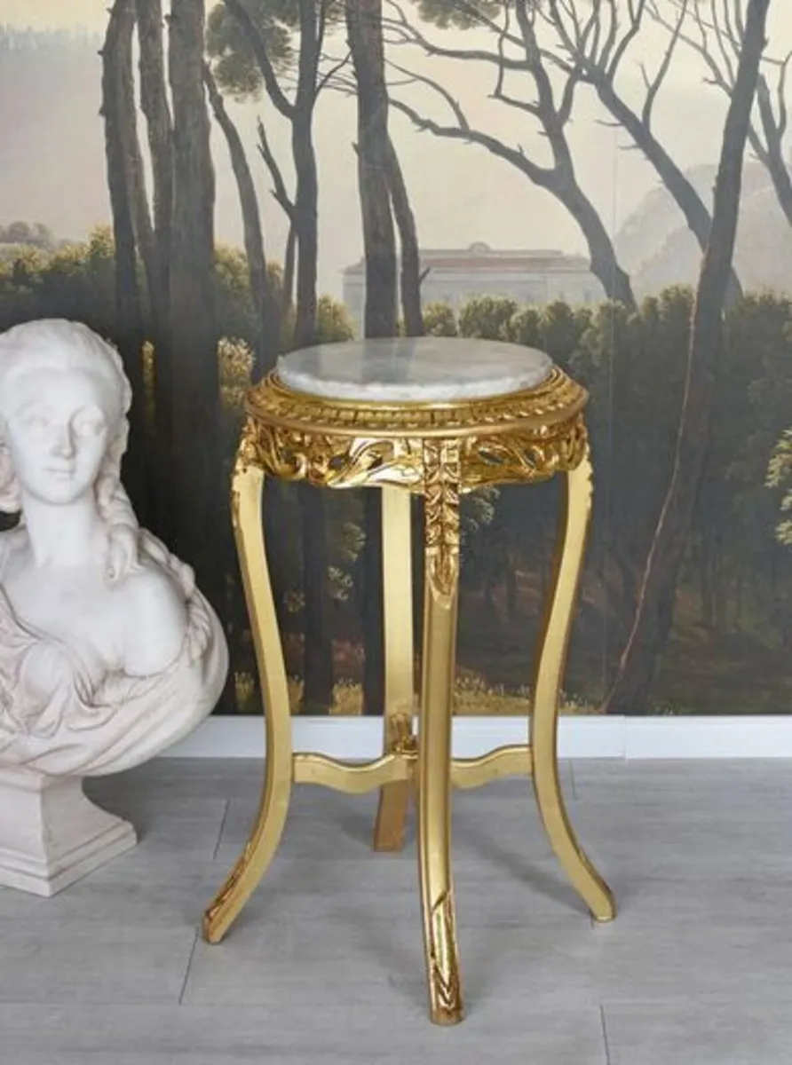 Side Table Baroque Table Marble Top Storage Bedsid - Image 2