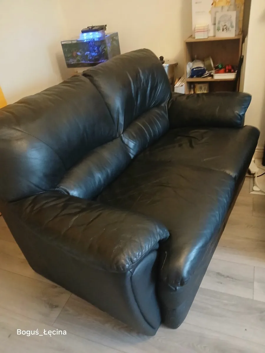 Two Black leather sofa - Image 3