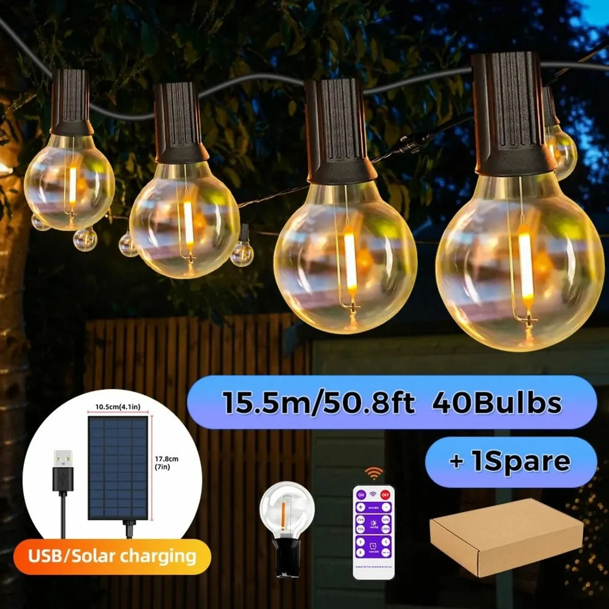 G40 Solar String Lights Outdoor Patio Lights - Image 1