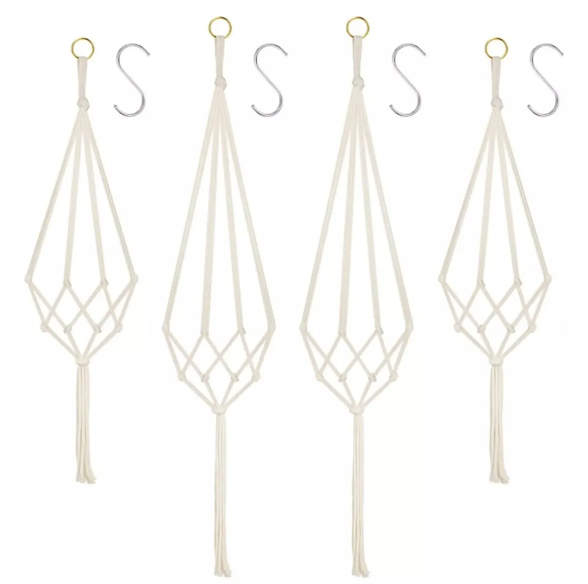 4 x Macrame Plant Hangers Hanging Pot Holders - Image 2