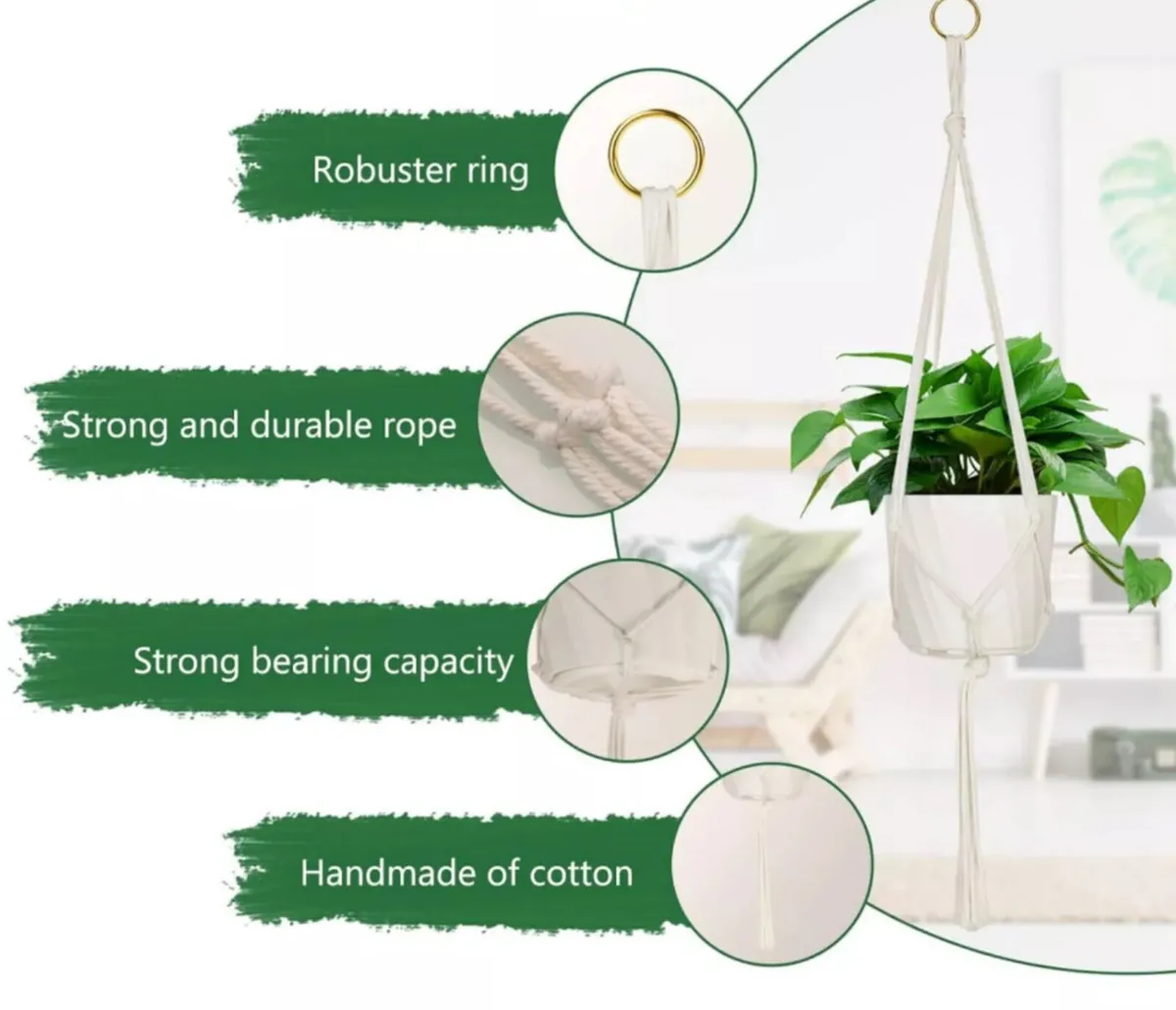 4 x Macrame Plant Hangers Hanging Pot Holders - Image 4