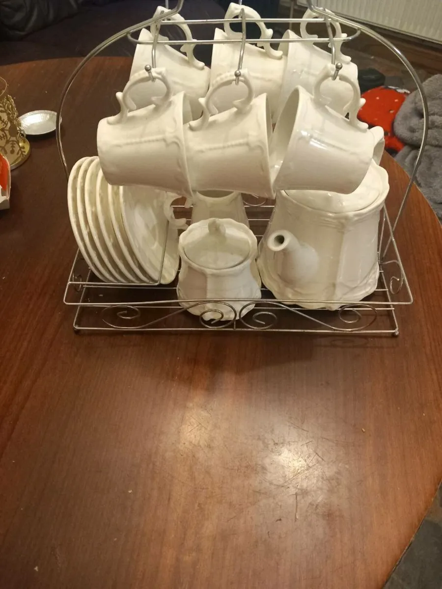 Cream Coffee Set on tray - Image 2