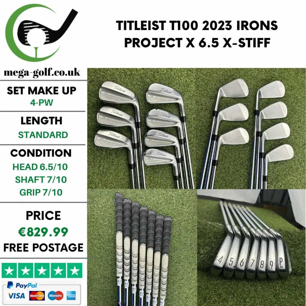 TITLEIST T100 2023 IRONS / 4-PW /  X-STIFF - Image 1