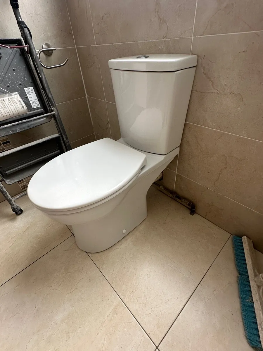 Used toilet with new seat