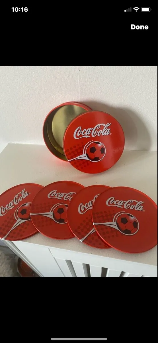 Coca Cola Metal Football Coasters Set - Image 1