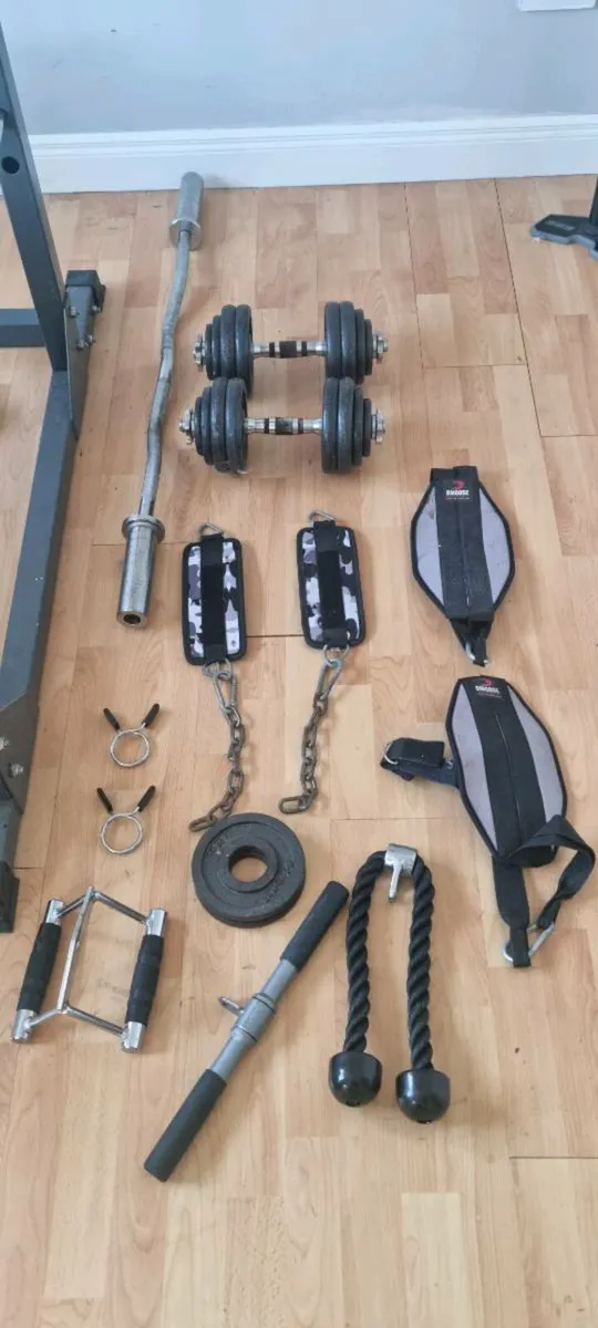 Weight rack with cables, olypic bar, attachments - Image 3