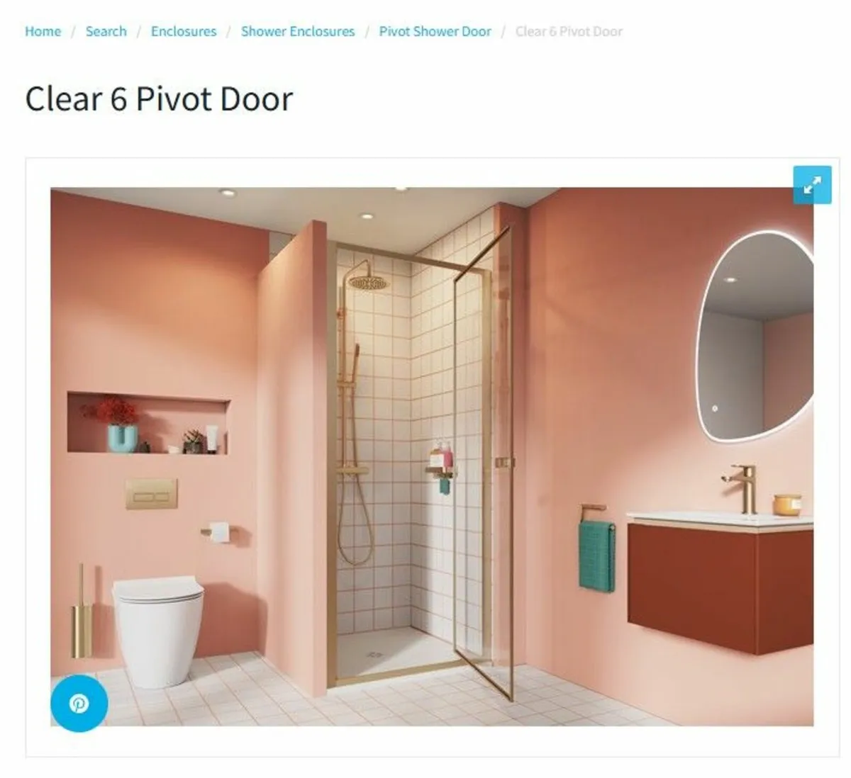 Crosswater Clear 6 Pivot Shower Door Brushed Brass - Image 1