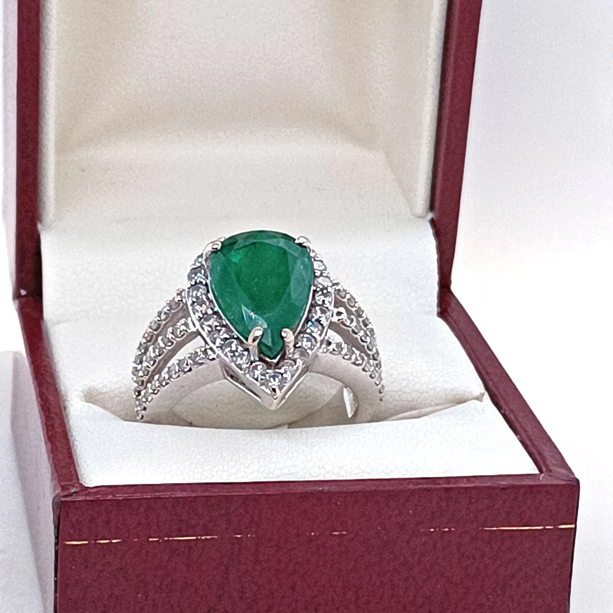 Pear Shape Emerald & Diamond Ring, 14k Gold - Image 2