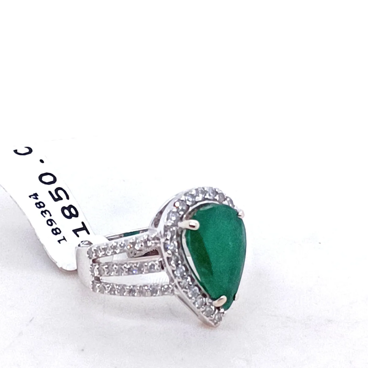 Pear Shape Emerald & Diamond Ring, 14k Gold - Image 4
