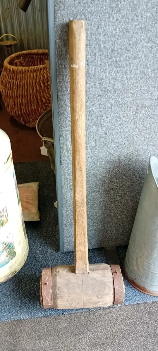 Vintage Wooden Long Handle Mallet - Image 1