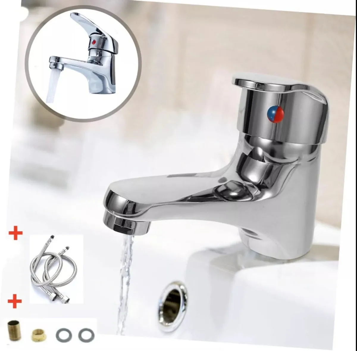Single Basin Sink Mono Mixer Bathroom Tap & 2Hoses - Image 2