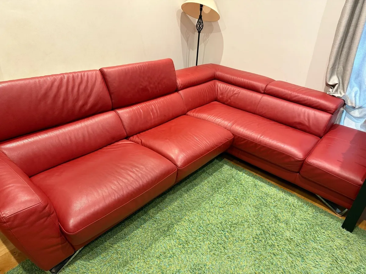 Red Leather Sofa - Image 1