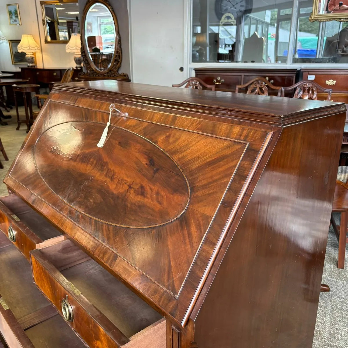 Fabulous Edwardian mahogany flamed tan leather wri - Image 3