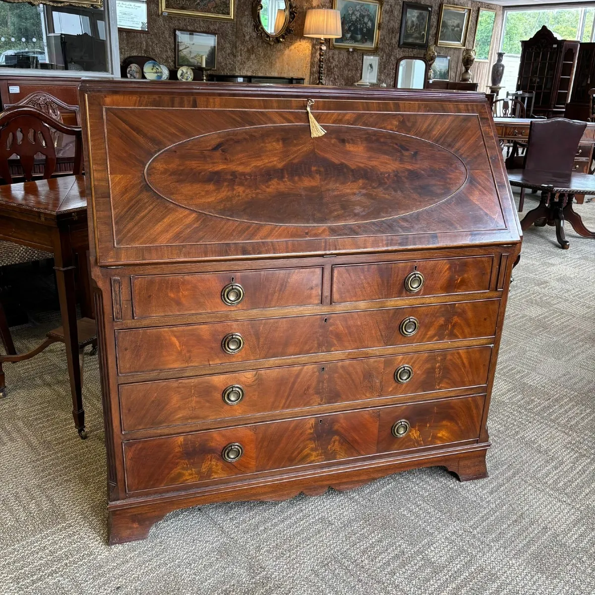 Fabulous Edwardian mahogany flamed tan leather wri - Image 1