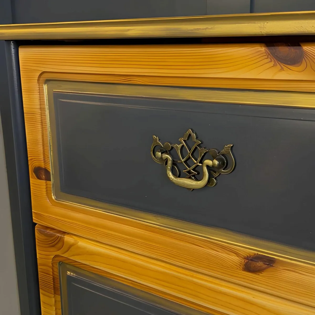 Tall Five-Drawer Gold & Slate Chest - Image 2