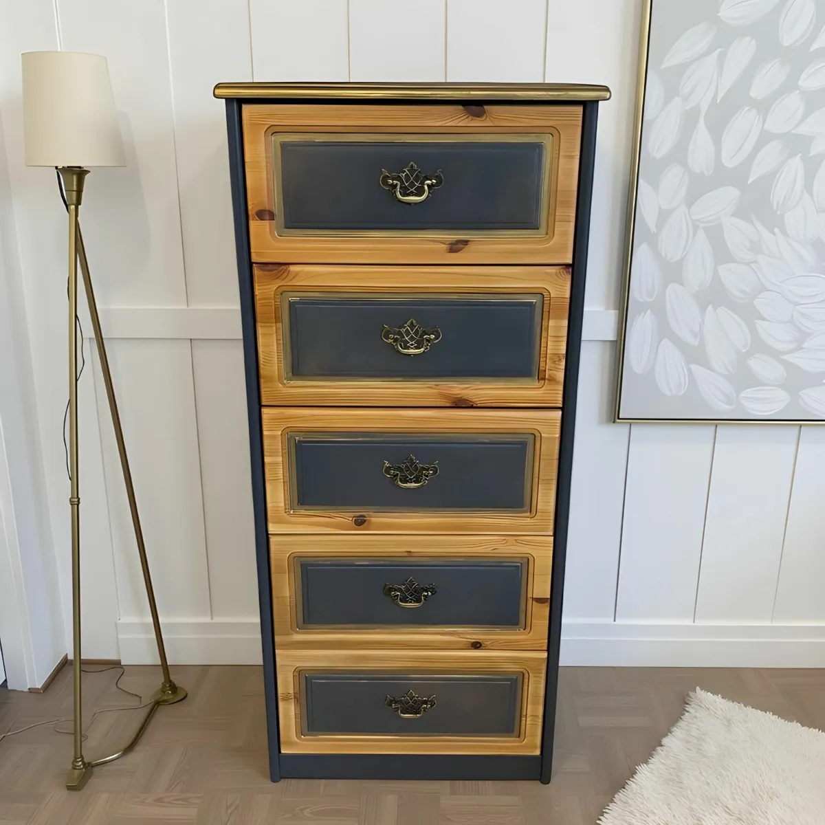 Tall Five-Drawer Gold & Slate Chest - Image 3
