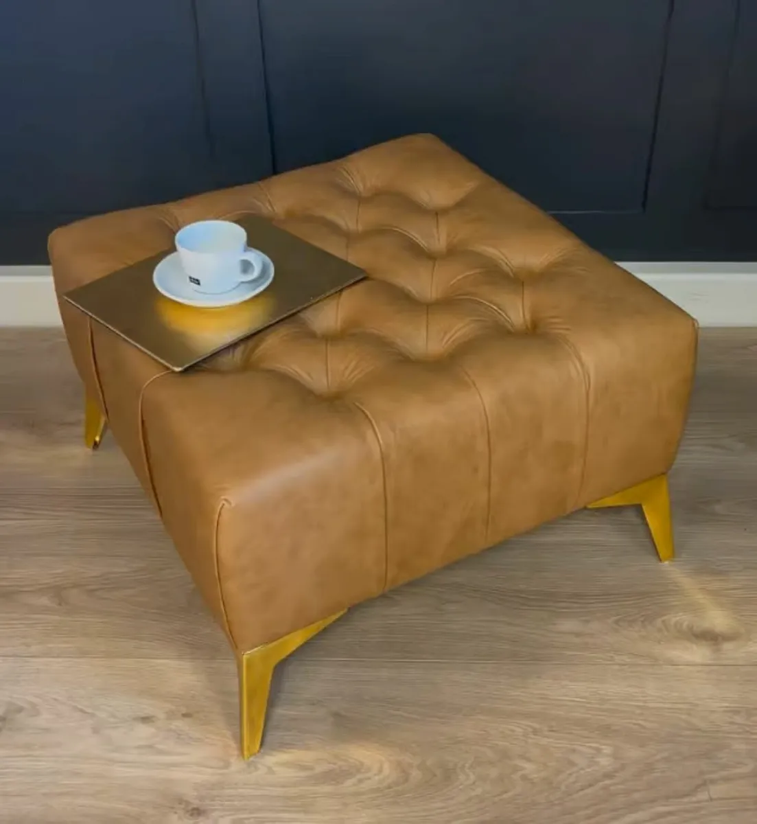 Chesterfield Bench Eco Leather Brown - Image 1