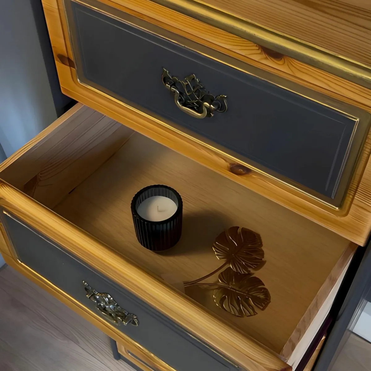 Tall Five-Drawer Gold & Slate Chest - Image 4