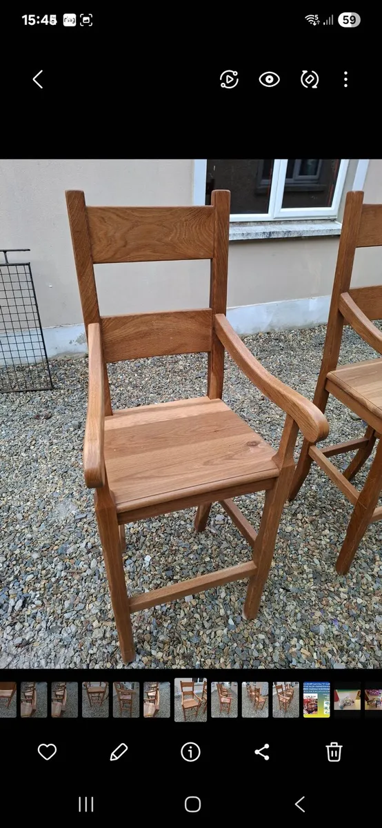3 x Solid Oak high bar chairs - Image 1