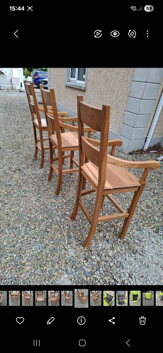 3 x Solid Oak high bar chairs - Image 4