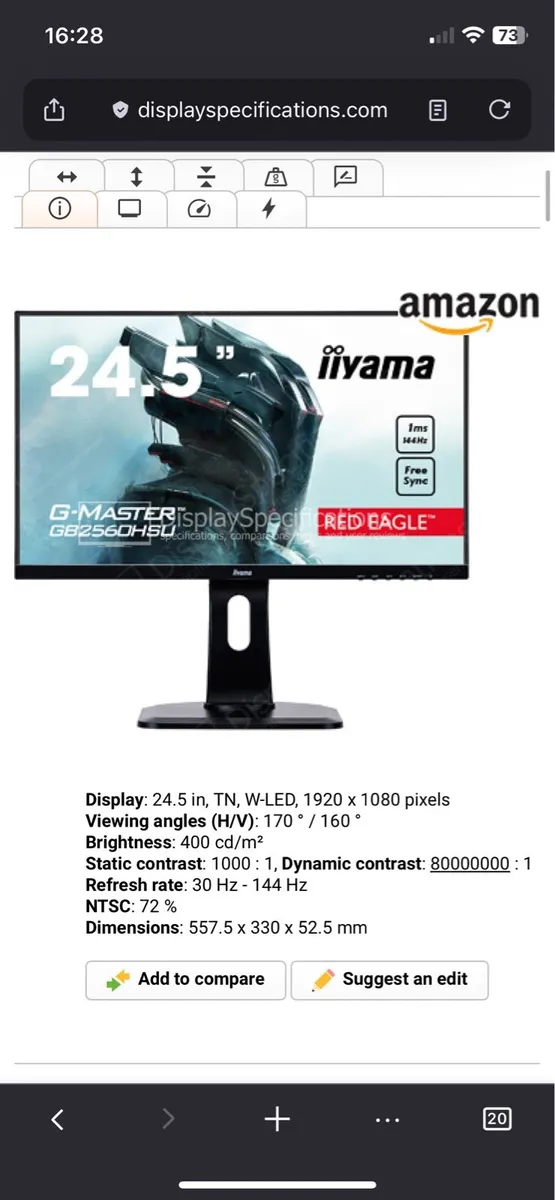 Gaming Monitor 24.5" Iiyama G-Master GB2560HSU 144 - Image 3