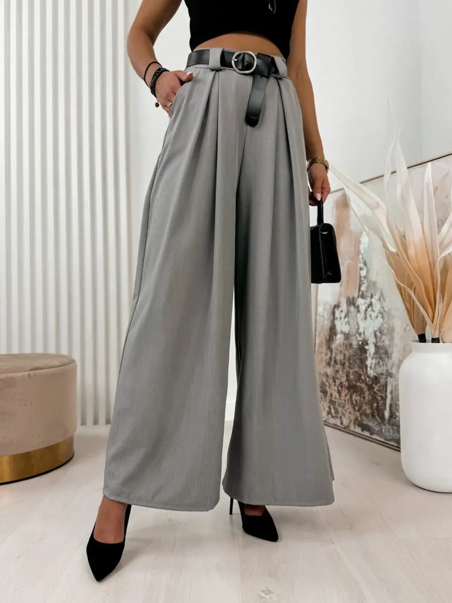 Gray wide leg trousers - Image 2