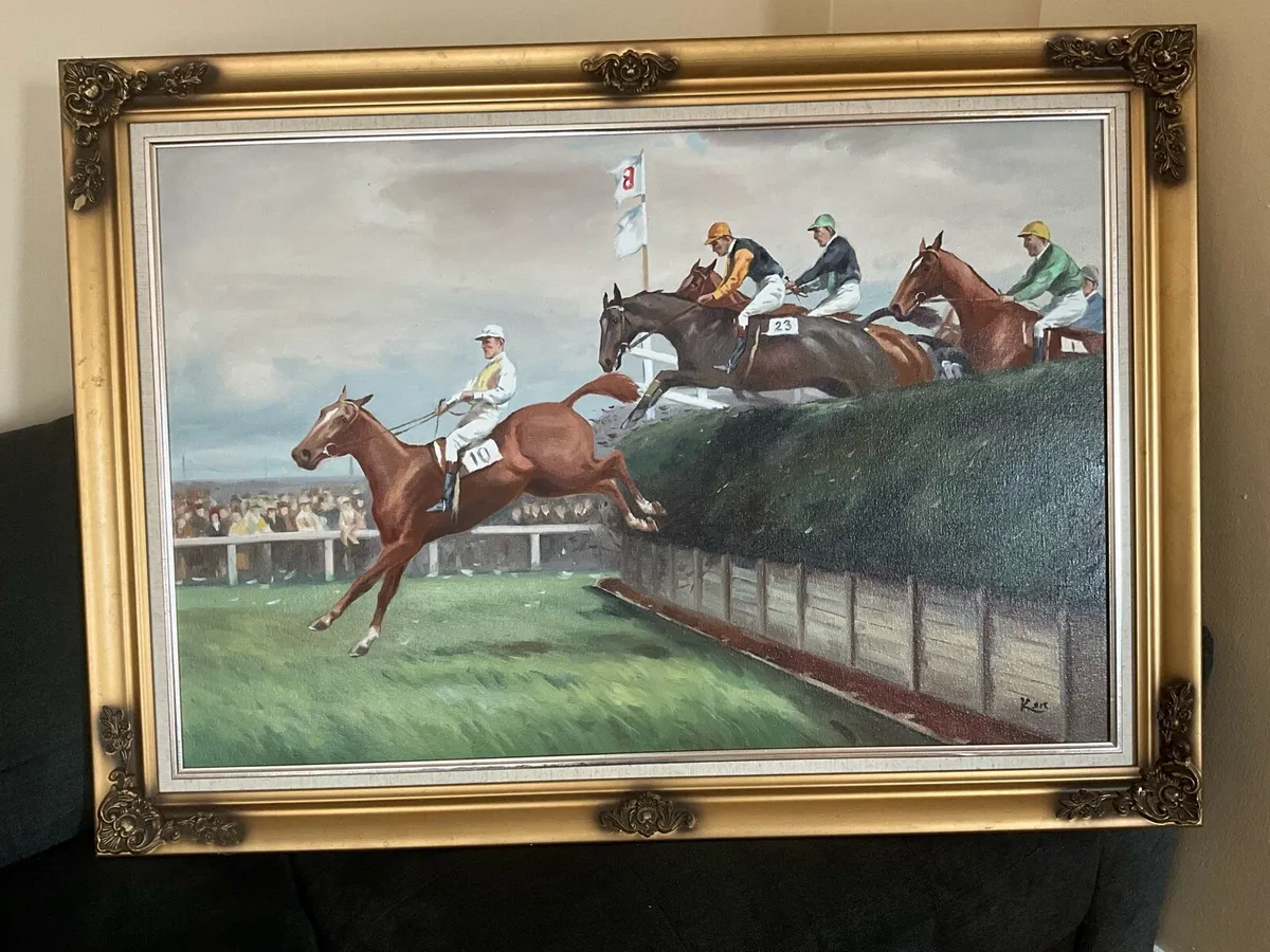 Horse Racing Painting. Signed - Image 3